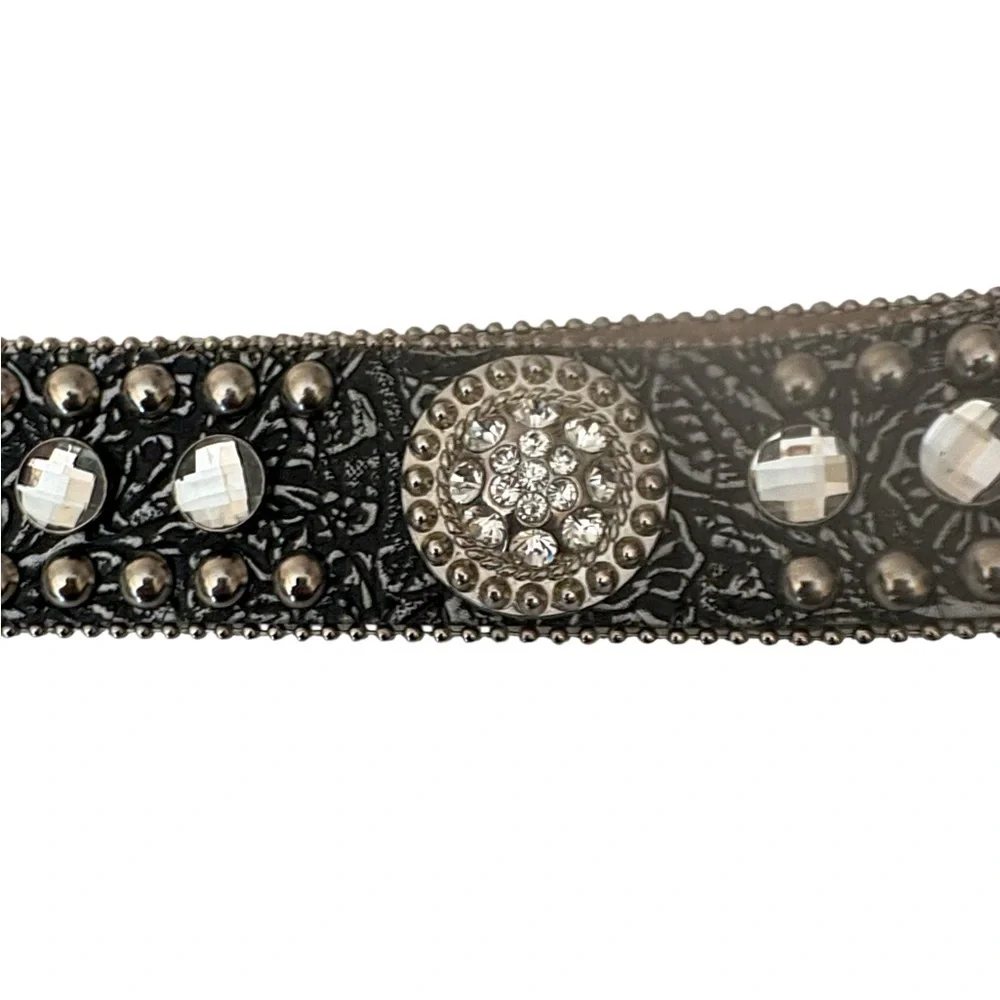 Blazin Roxx embossed leather western belt, crystal conchos,rhinestones, studs, M